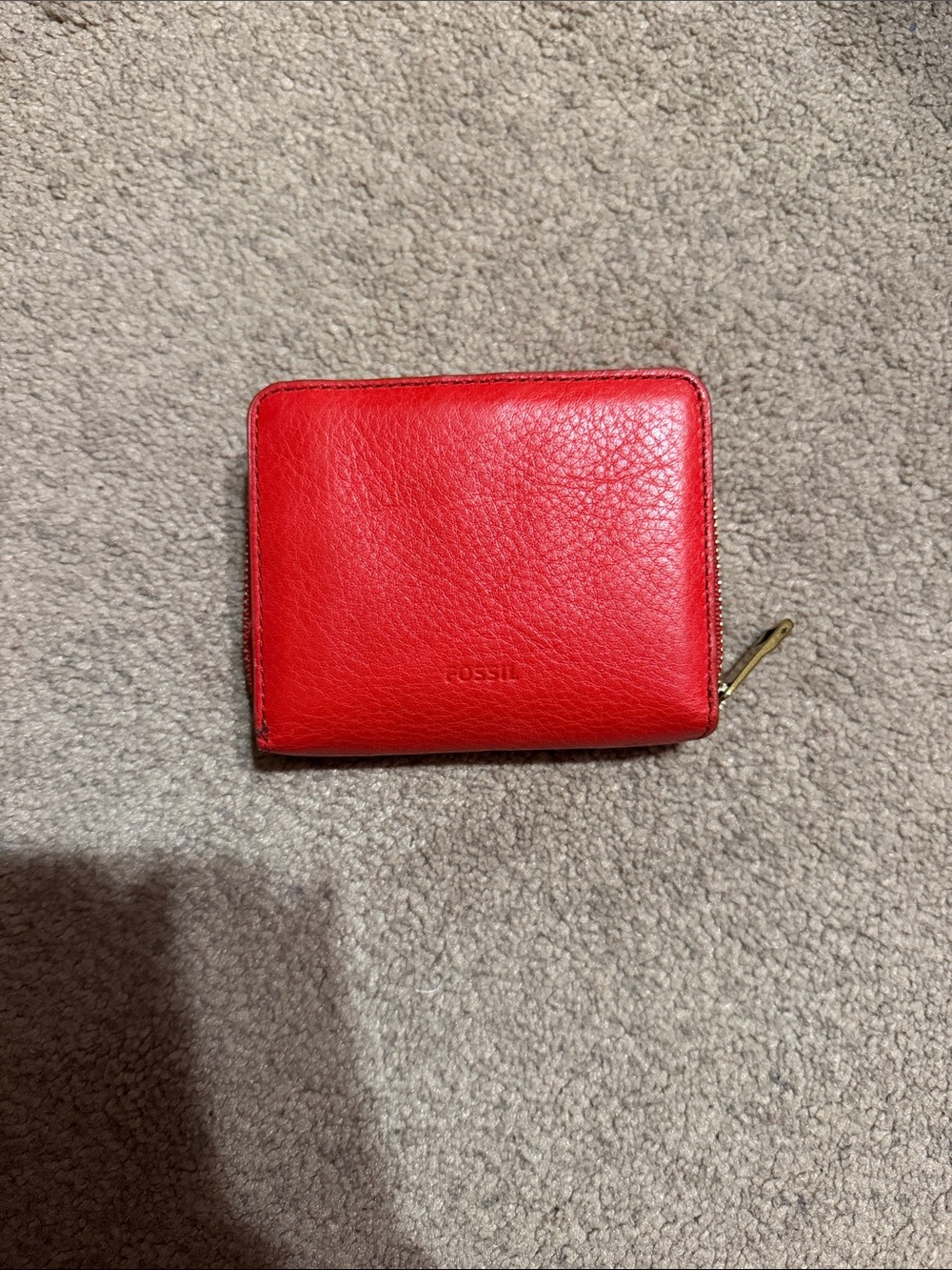 Fossil Red Leather Zip Card Holder